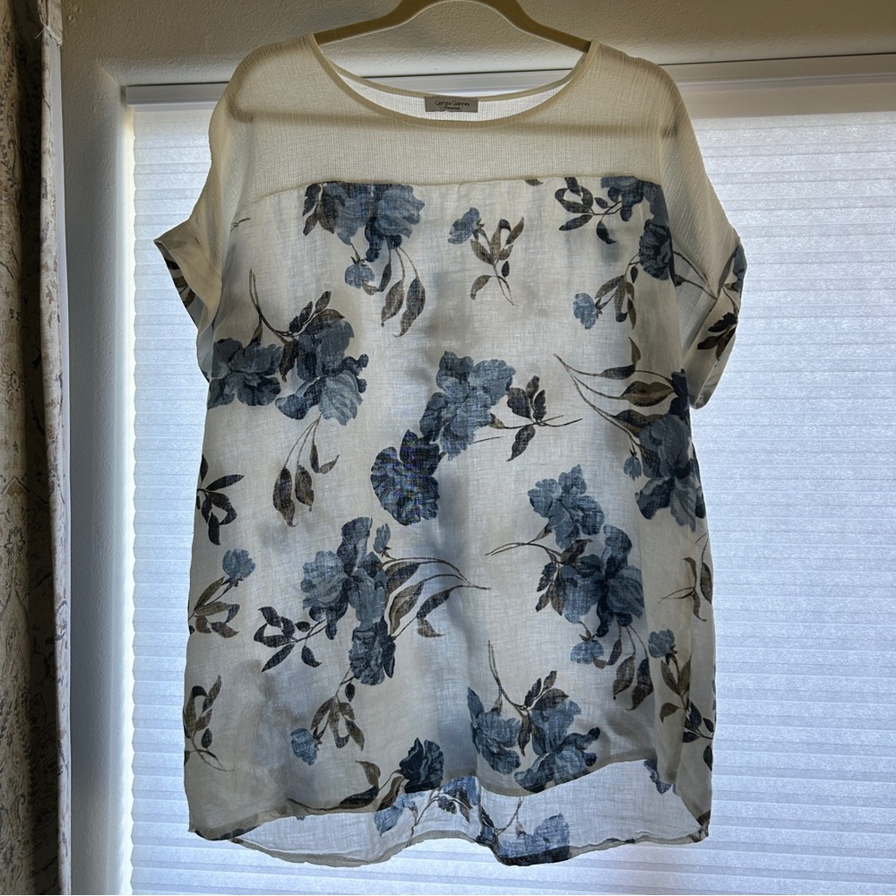 Giorgia Giannini Blue and White Floral Linen Blouse- Size XL